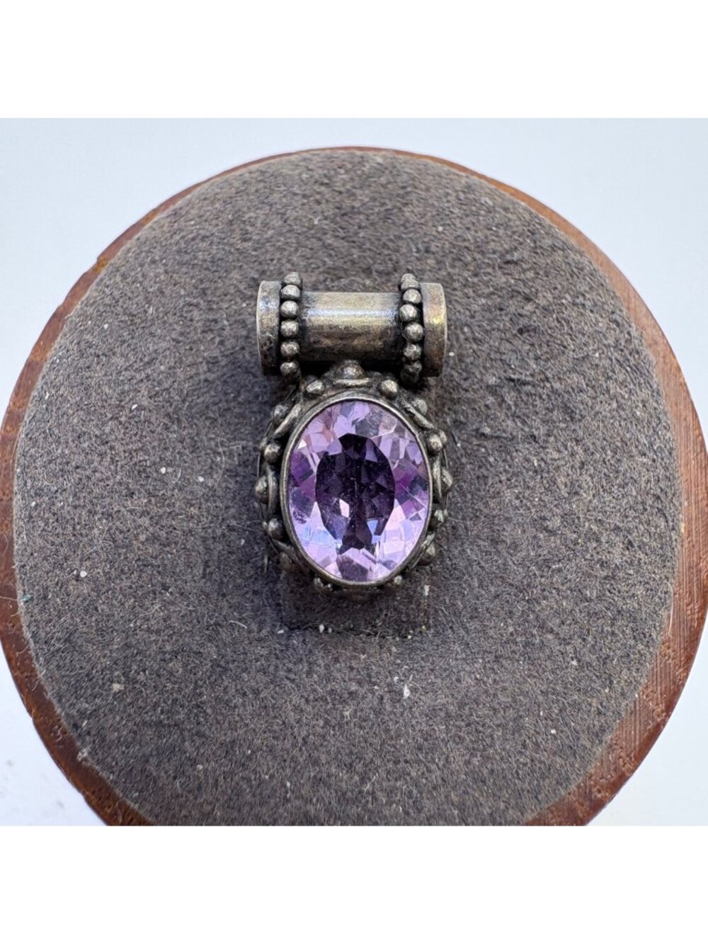 Amethyst Beaded Border Pendant Sterling Silver 925 Size 0.75" Length